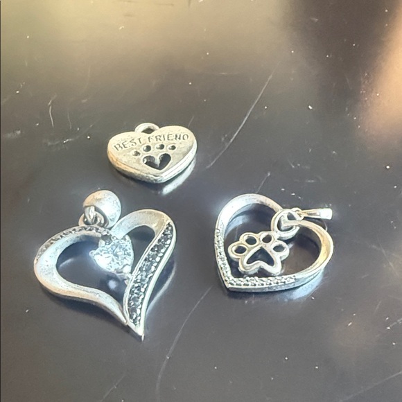 3 Silver Heart Charms with Paw and Angel Designs - Picture 5 of 8